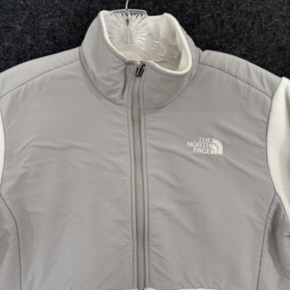 The North Face Denali Fleece Jacket Girls XL White Gray Polartec Full Zip Panels - Picture 2 of 11